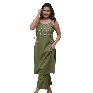 Women's Cotton Embroidery Sleeveless Kur...