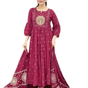 Women's Cotton Embroidered Anarkali Kurt...