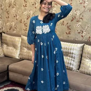 Women's Cotton Hand Block Printed Anarkali Kurti