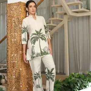 Women's Cotton Floral Printed Straight Short Kurti with Pant Set