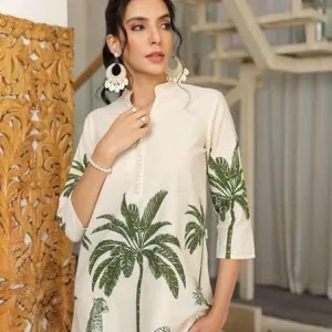 Women's Cotton Floral Printed Straight Short Kurti with Pant Set