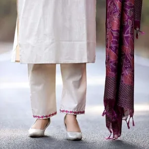 Women's Cotton Floral Printed Straight Kurti with Pant and Dupatta Set