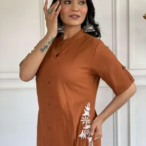 Women's Cotton Printed A-Line Kurti with Pant Orange