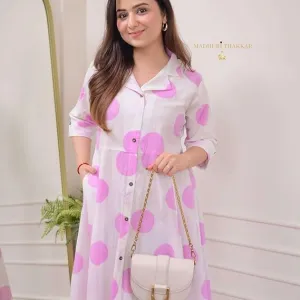 Women's Cotton Floral Printed 3/4 Quarter Sleeve A-Line Printed Kurti