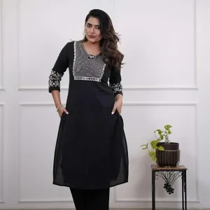 Women's Cotton Embroidery Straight Kurti with Pant Set
