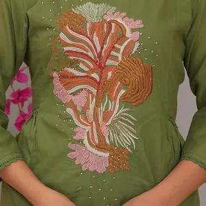 Women's Cotton Embroidery Straight Kurti with Pant Set