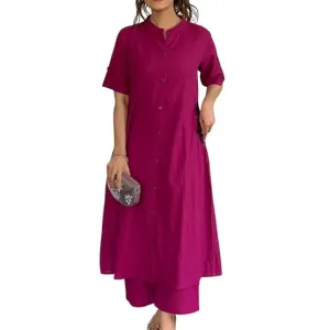 Women's Cotton Embroiderd Long A-Line Ku...