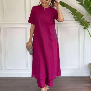 Women's Cotton Embroiderd Long A-Line Kurti with Palazzo