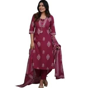 Women's Cotton Printed Straight Kurti wi...
