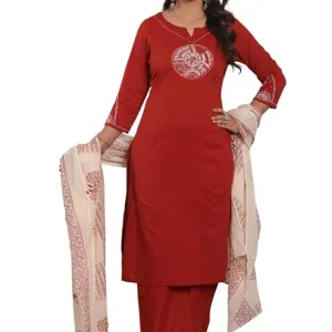 Women's Cotton Embroidered Straight Kurt...