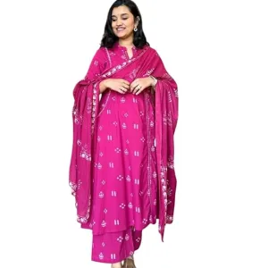 Women's Cotton Embroidered Anarkali Kurt...