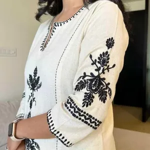 Women's Cotton Embroidered Straight Kurta with Palazzo