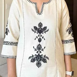 Women's Cotton Embroidered Straight Kurta with Palazzo