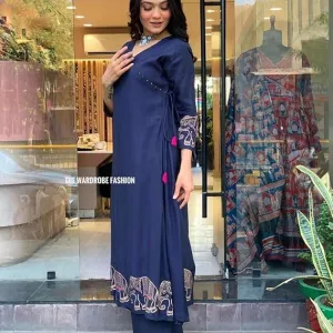 Women's Rayon Embroidered Straight Kurti with Pant Set