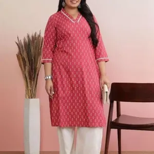 Women's Cotton Plain Streight Kurta with...