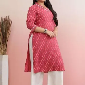 Women's Cotton Plain Streight Kurta with Palazzo