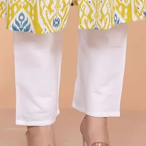 Women's Cotton Printed Mandarin Collar A-Line Kurti with Pant