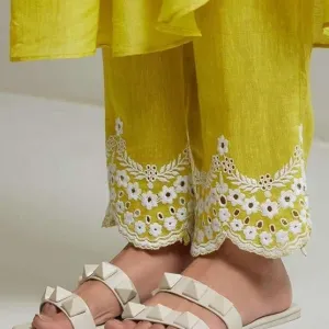 Women's Cotton Printed Line Flared Straight Kurti with Palazzo and Dupatta