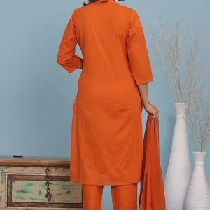Women's Cotton Embroidery Straight Kurti with Matching Pant Orange