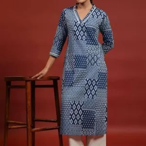 Women's Cotton Printed A-Line Kurti with...