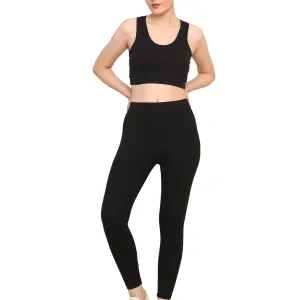Women Black Padded Bra and Leggings Gym...