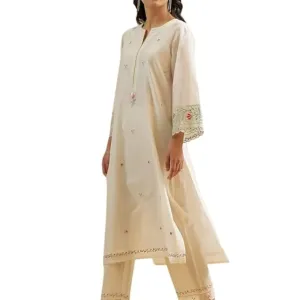 Women's Cotton Embroidered Straight Kurti with Pant