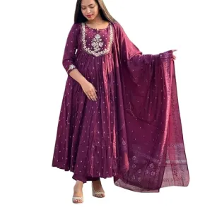 Women's Cotton Embroidery Anarkali Kurti...