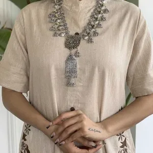 Women's Cotton Embroidered A-Line Kurti with Pant