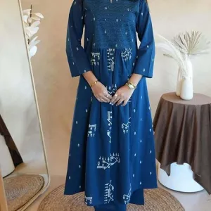 Women's Cotton Embroidered Anarkali Kurti with Pant Set