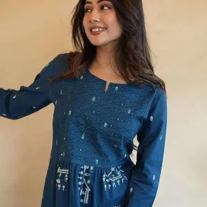 Women's Cotton Embroidered Anarkali Kurti with Pant Set