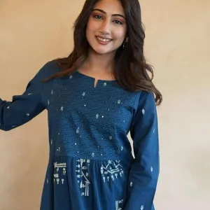 Women's Cotton Embroidered Anarkali Kurti with Pant Set