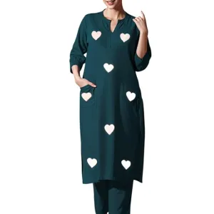 Women's Cotton Embroidered Straight Kurti with Pant Set