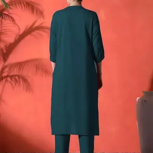 Women's Cotton Embroidered Straight Kurti with Pant Set