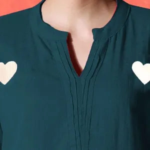 Women's Cotton Embroidered Straight Kurti with Pant Set