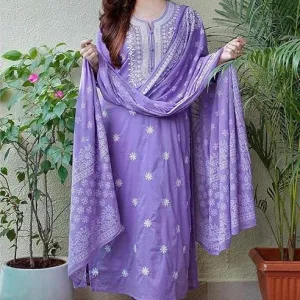 Women’s Cotton Floral Printed Straight Kurti with Pant and Dupatta