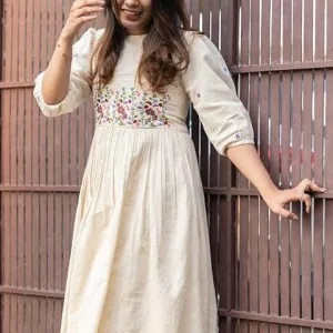 Women's Cotton Floral Embroidered Anarka...