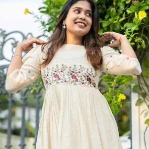 Women's Cotton Floral Embroidery Anarkali Kurti