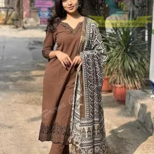 Women Pure Cotton Embroidery Straight Ku...