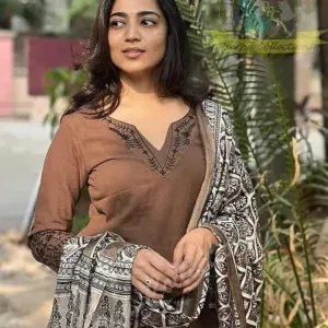 Women Pure Cotton Embroidery Straight Kurti with Pant & Dupatta Set