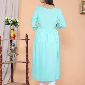 Women's Rayon Embroidered vcut Anarkali Kurti with Pant