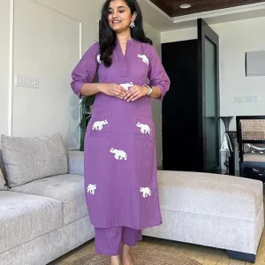 Women's Cotton Printed Straight Kurti with Pant and Dupatta Set