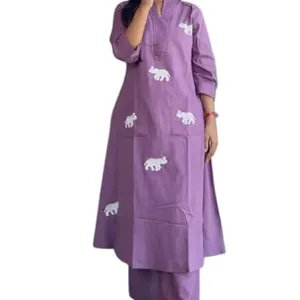 Women's Cotton Printed Straight Kurti with Pant and Dupatta Set