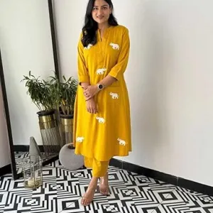 Women's Cotton Printed Straight Kurti with Pant and Dupatta Set