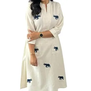Women's Cotton Printed Straight Kurti with Pant and Dupatta Set