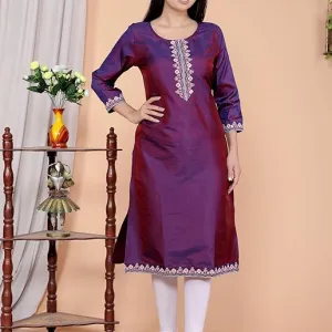 Women's Satin Embroidered Printed Straig...