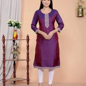 Women's Satin Embroidered Printed Straig...