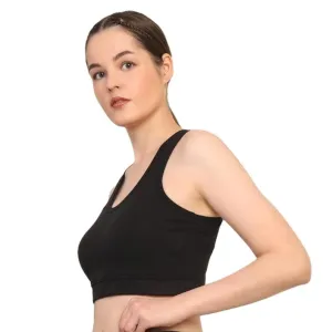 Black Cotton Sports Bra with Removable Pads for Women