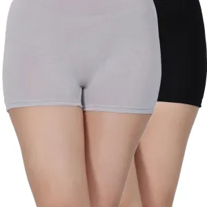 Bamboo Fabric Mid Rise Shorts Black Gray Pack of 2 for Women
