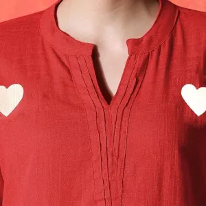 Women's Cotton Embroidered Straight Kurti with Pant Set Red