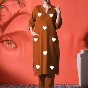 Women's Cotton Embroidered Straight Kurti with Pant Set